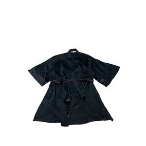 Victoria's Secret Black Satin Kimono Robe Dressing Gown  Short Lingerie Small